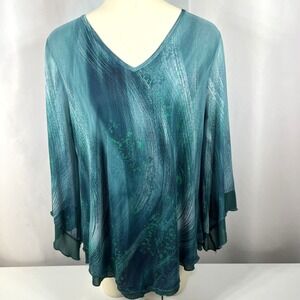 NWT Lotusmile Women's Teal Double Layer Chiffon V-Neck Lightweight Size Large